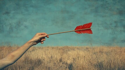 Contemporary art collage of hand holding an arrow showing fall Modern design Copy space : Generative AI