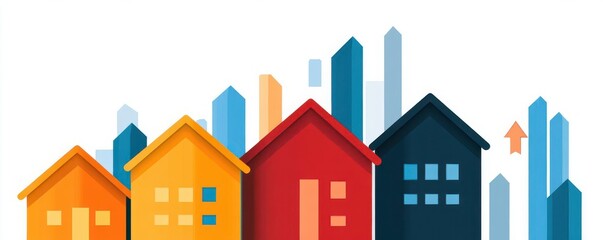 Naklejka premium Infographic showing rising housing prices with cityscape in the background, real estate, economic trends