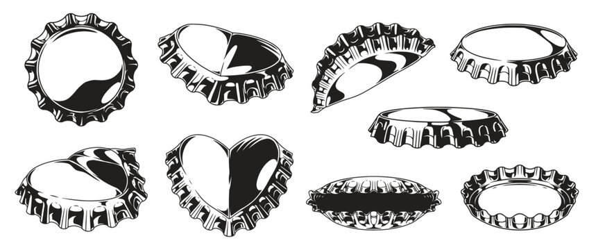 Bottle caps set elements monochrome