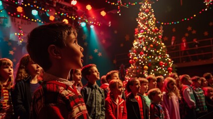 Obraz premium Festive School Christmas Party with Students and Teachers Celebrating Together