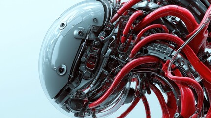A detailed view of a robot's artificial kidney, with a focus on the filtration membranes and fluid tubes.
