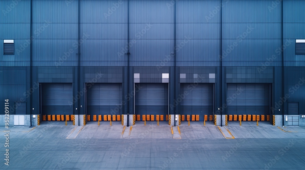 Poster Warehouse or industry building exterior Use as distribution center for loading storage warehousing shipping and freight forwarding of cargo : Generative AI
