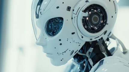 Fototapeta premium A robot's auditory system, with focus on the synthetic eardrum and sound processors in a detailed shot.