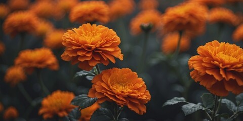 orange marigolds and black roses background for Halloween.