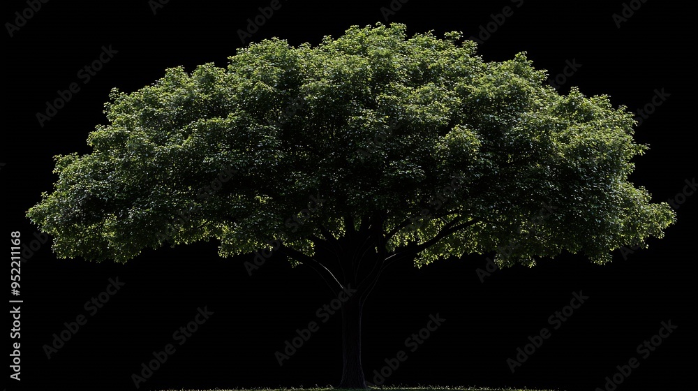 Poster Single tree isolated on white background with clipping path and alpha channel on black background : Generative AI