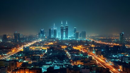 Kingdom of Saudi Arabia with a night view  Kingdom Tower  Riyadh skyline  Riyadh at night : Generative AI