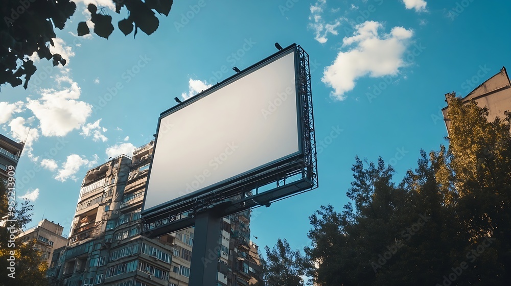 Poster Mock up gray large LED display vertical billboard on tower building clipping path for mockup : Generative AI