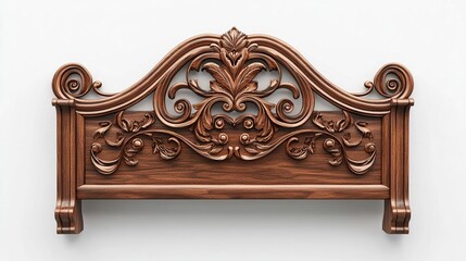 Ornate wooden headboard featuring intricate carvings and a floral design.