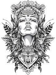Fototapeta premium Indian girl head very simple traditional tattoo flash styles illustration
