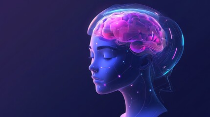 Obraz premium Digitalized Human Profile with Illuminated Brain
