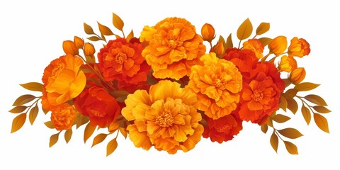 Vibrant Marigolds: Cross-Cultural Celebration Abstract. Watercolor-Style Illustration for Mid-Autumn Festival, Diwali, and Día de Muertos. Minimalist Orange and Red Floral Design on Soft Yellow Backgr