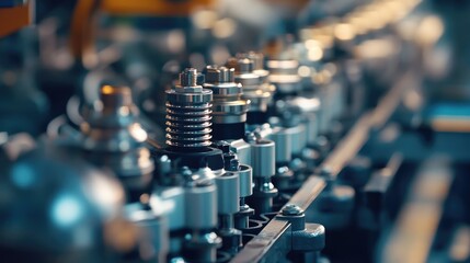 Fototapeta premium Automotive Engine Parts Manufacturing with Spark Plugs and Aluminum Components