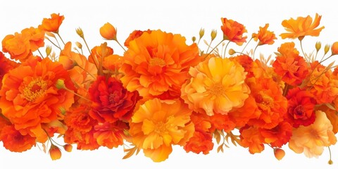 Vibrant Marigolds: Cross-Cultural Celebration Abstract. Watercolor-Style Illustration for Mid-Autumn Festival, Diwali, and Día de Muertos. Minimalist Orange and Red Floral Design on Soft Yellow Backgr