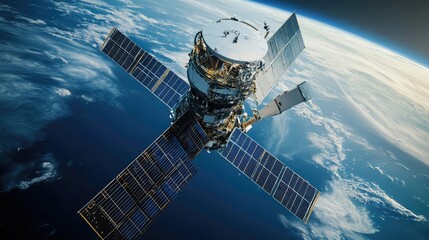 Close-up of a satelliteas navigation system, focusing on the sensor alignment and precision.