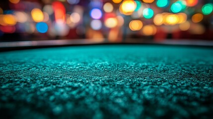Close-Up of green Table with Blurred Casino Background