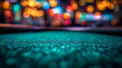 Close-Up of green Table with Blurred Casino Background