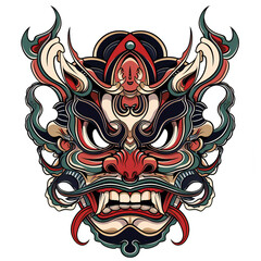 japan hanya mask very simple traditional tattoo flash styles illustration