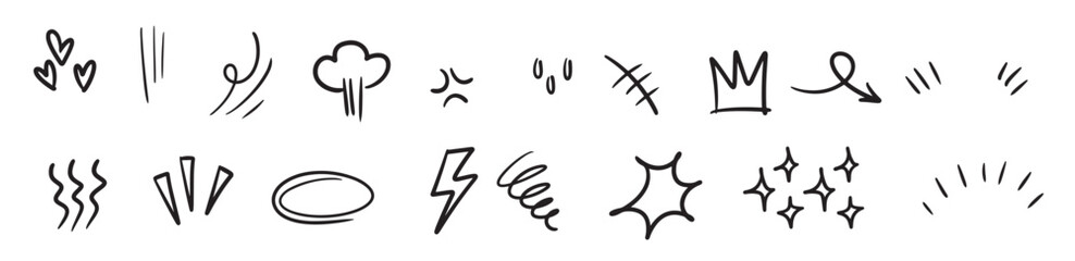 Set hand drawn doodle expression sign concept design isolated white background