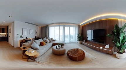 Full spherical seamless hdri 360 panorama in interior of stylish living room or kids room in apartment  in equirectangular projection VR content : Generative AI