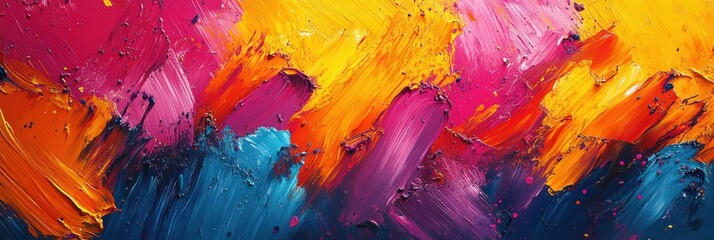 Bold pink, yellow, and blue strokes intertwine, showcasing vibrant artistic energy and expression