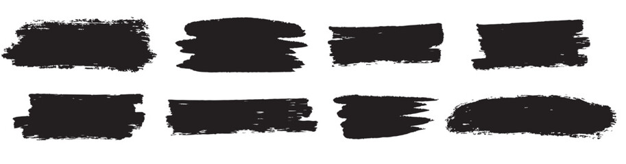 Set ink brush strokes brushes lines black paint grungy hand drawn graphic element isolated white back.