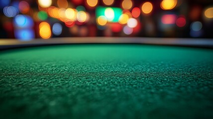 Close-Up of green Table with Blurred Casino Background