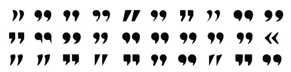 Set of quote mark. Quotes icon vector set. Quote marks outline, speech marks, inverted commas or talking marks collection. Talk bubble speech icon. Black quotes icon. Vector illustration