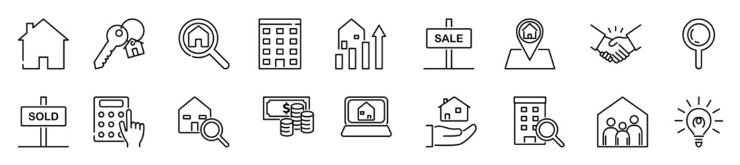 Set of real estate line icons. Vector illustration and editable stroke
