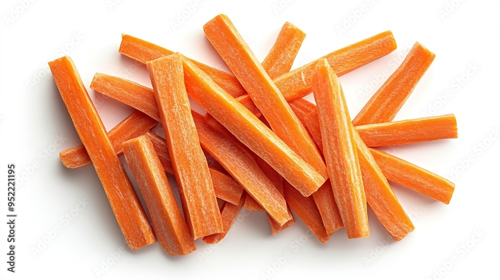 Poster Carrot sticks isolated on white background top view flat lay : Generative AI