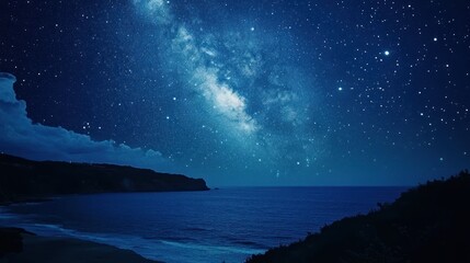 Fototapeta premium Night Sky Over the Ocean With Milky Way