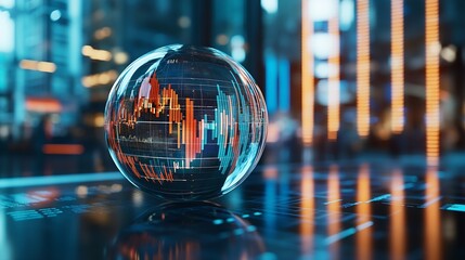 Glass globe with graphs and data in background : Generative AI