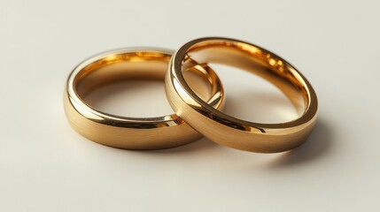 Two polished wedding bands are placed closely, reflecting commitment and the eternal bond between partners