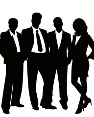 Four confident business individuals in formal attire, creating a powerful silhouette.