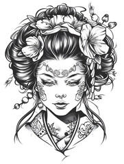 Japanese geisha head very simple traditional tattoo flash styles illustration