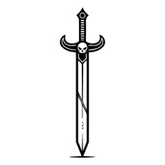 Sword icon or modern line symbol. Vector line art and icon design with bold outline. Black and white Pixel Perfect minimalistic symbol isolated white background. Silhouette simple thin sign