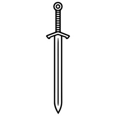 Sword icon or modern line symbol. Vector line art and icon design with bold outline. Black and white Pixel Perfect minimalistic symbol isolated white background. Silhouette simple thin sign