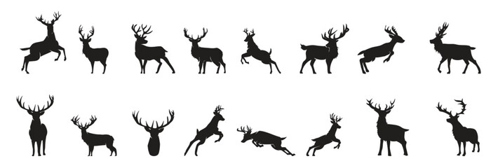 Deer silhouette vector set