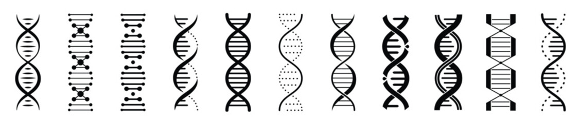 DNA gene icons setm scientific gene spiral pictograms isolated helix genetic symbols biological medical. 