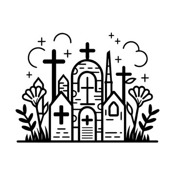 recommend clip art: cemetery icon or modern line symbol. Vector line art and icon design with bold outline. Black and white Pixel Perfect minimalistic symbol isolated white background. Silhouette simple thin sign