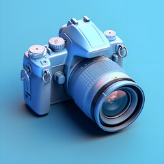 Camera 3d realistic with blue background. Generative Ai