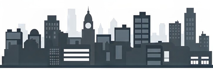 Naklejka premium Stylized city skyline featuring various architectural shapes and designs.