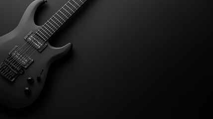 Fototapeta premium A modern electric guitar, centered on a plain black background, ideal for music promotions with space for a message.