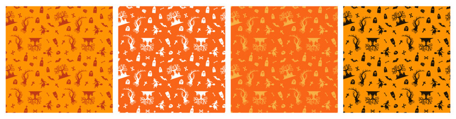 Vector themed seamless repeating Halloween pattern in different shades of orange for your designs.
