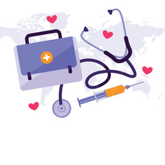 The shadow of a happy family can be seen in the wire of the stethoscope, it's represent World Health Day.