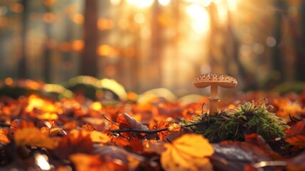 Mushroom in Autumn Forest