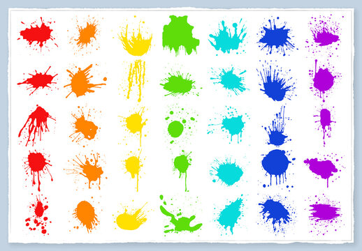 Vector colorful ink drops and paint splashes Hand drawn design elements isolated on white background