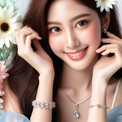 Fototapeta premium Woman wearing cute jewellery necklace jewelry accessories.