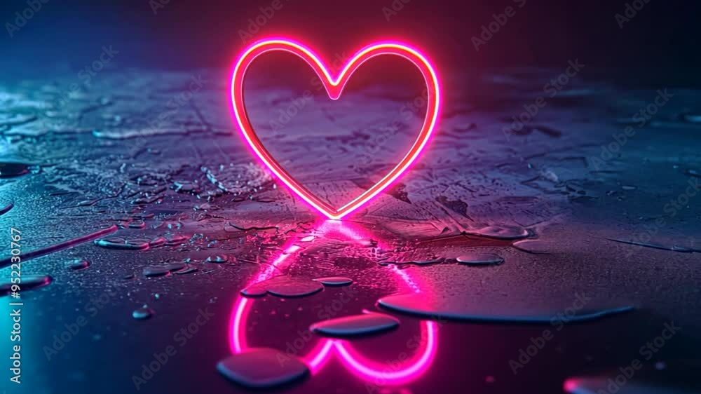 Poster a heart made of neon lights is lit up against a dark background. the heart is surrounded by a cloud 