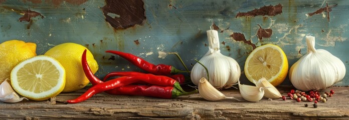 Lemons, Garlic, Peppers: A Rustic Still Life