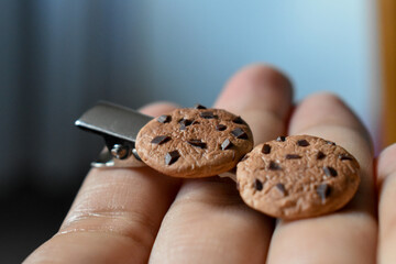 closeup shot of handcrafted clay cookie hairclip